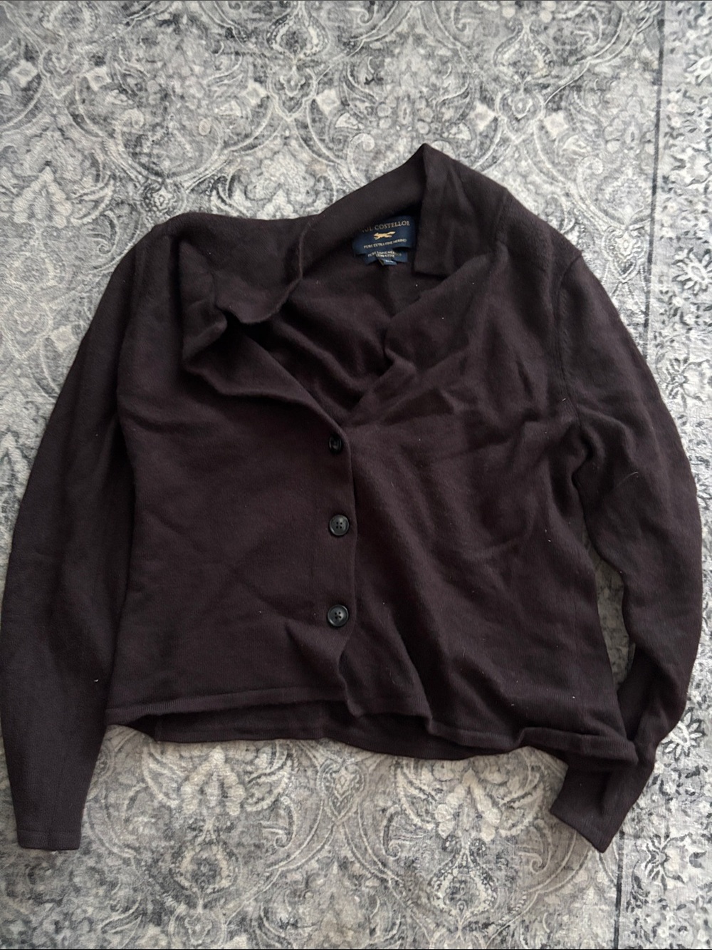 Women's Brown Button-Front Shawl Collar Cardigan Pure Merino